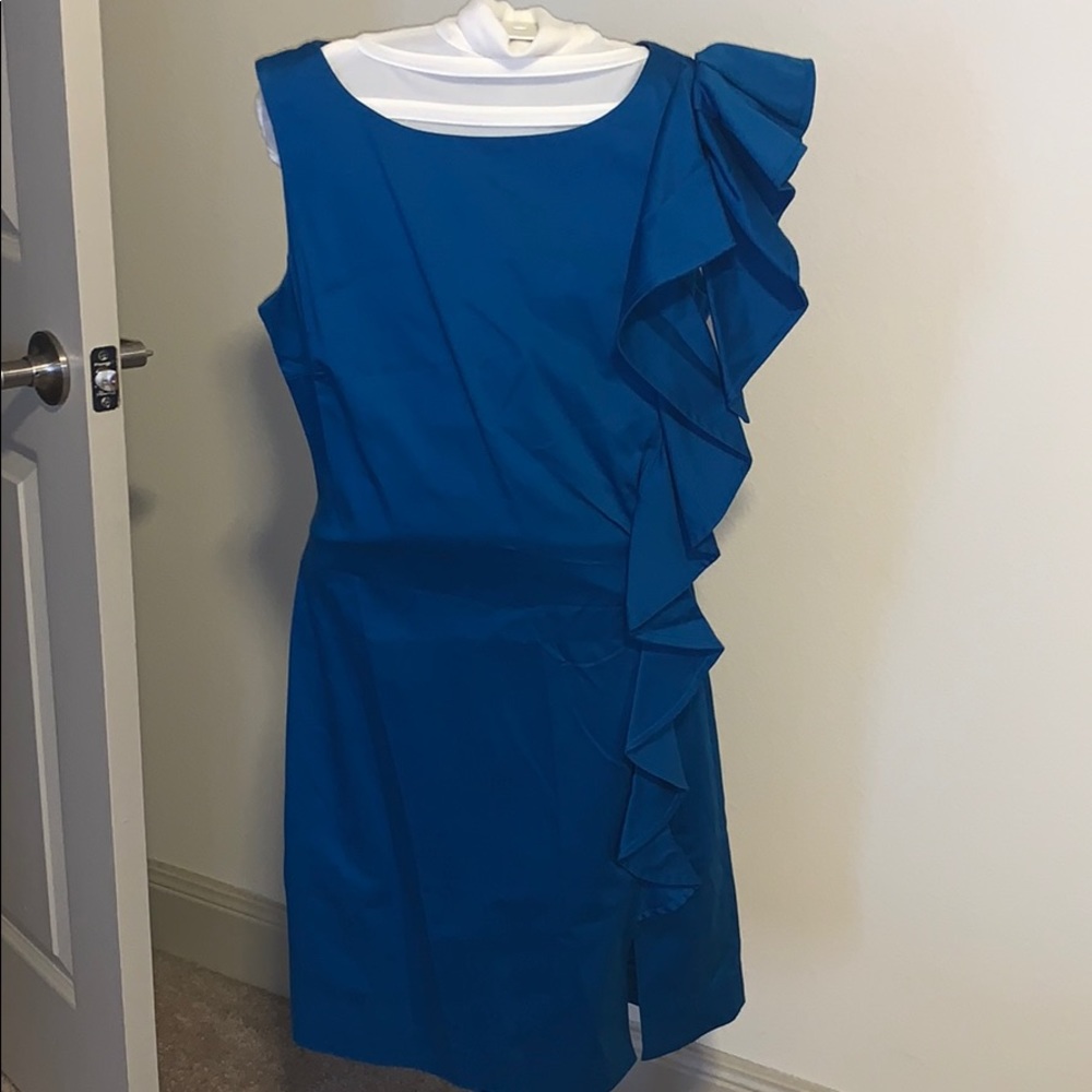 Royal Blue Calvin Klein one shoulder ruffle dress - Picture 2 of 8